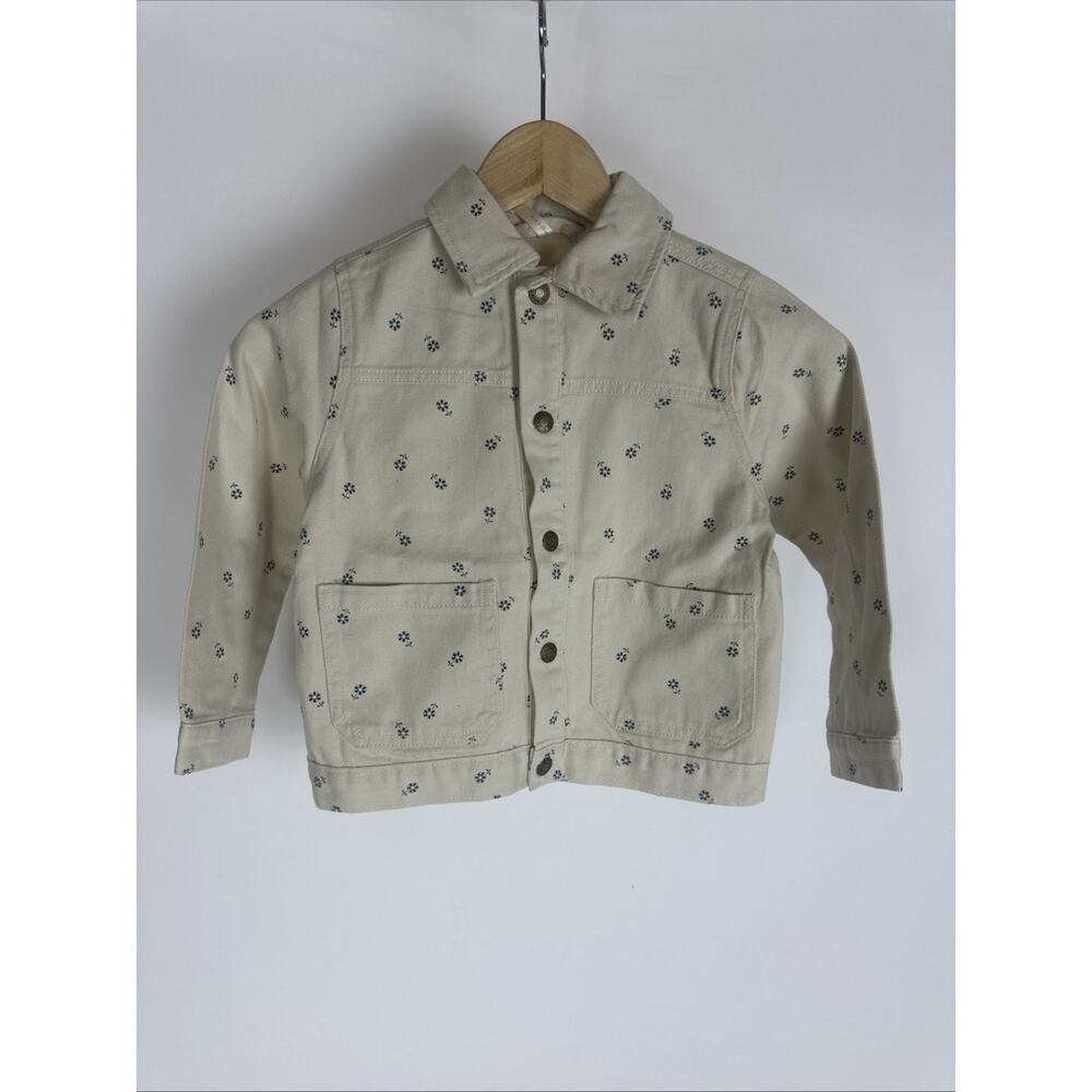 New Rylee and Cru Girls Denim Chore Coat - Blue Daisy - Natura Size 4-5Y